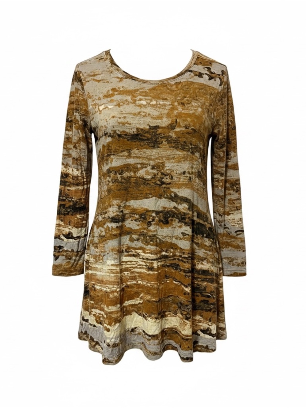 LOGO by Lori Goldstein Marble-Print Tunic in Cream and Brown